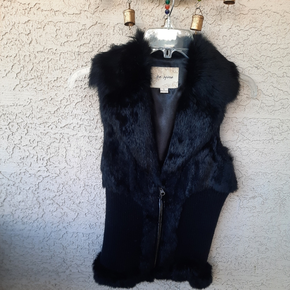 Faux fur sweater zip front vest